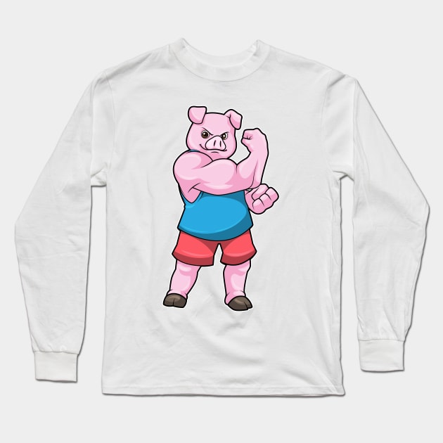 Pig as Bodybuilder with big Upper arm Long Sleeve T-Shirt by Markus Schnabel